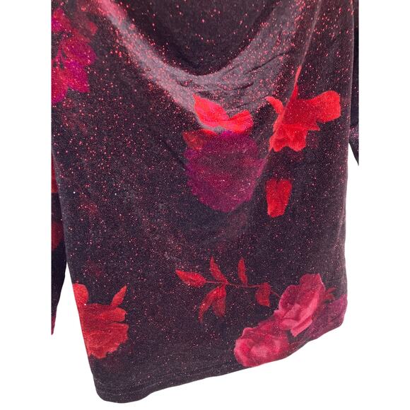 Dressbarn Y2K Floral Velvet Glittery Blouse Women’s Small – Cowl Neck Top - Picture 2 of 5